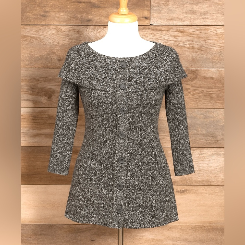 Kenneth Cole New York Charcoal Gray Marled Button-Front Cardigan Sweater | XS